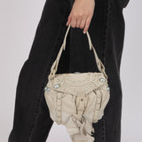 Rare Loewe Creme Suede Studded Medicine Shoulder Bag