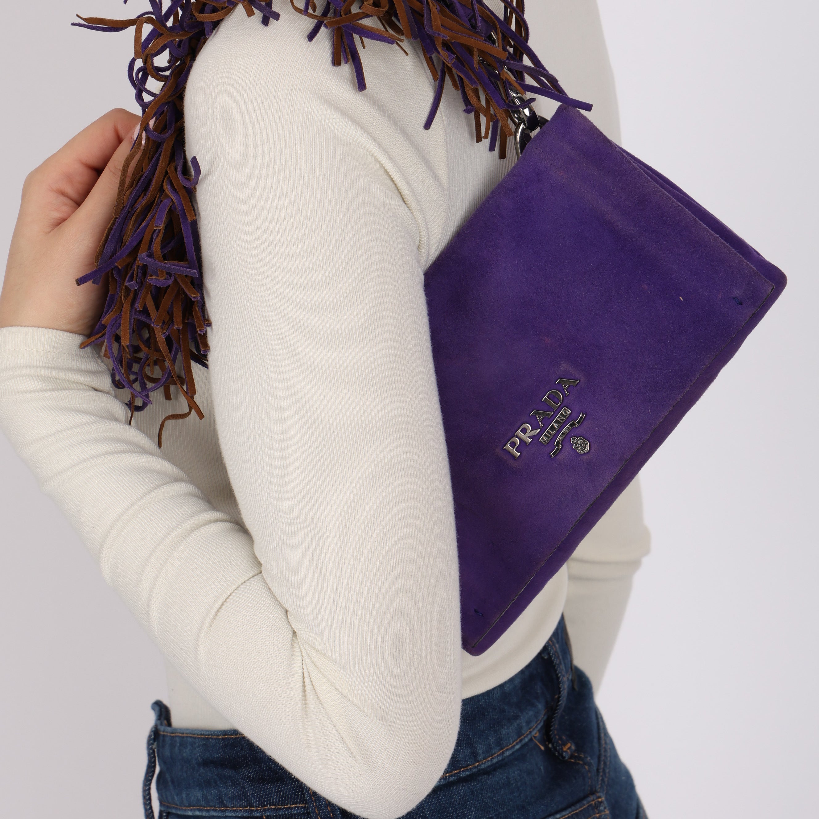 Prada Purple Scamosciata Suede Fringe Shoulder Bag