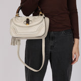 Gucci White Calfskin Whipstitch New Bamboo Medium Top Handle Bag