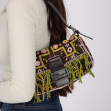 Limited Edition Fendi Brown Embroidered Fringe Beads Baguette Bag