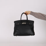 Rare Hermès 2001 Noir Taurillon Clemence Retourne Birkin 35 Brushed PHW