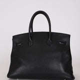Rare Hermès 2001 Noir Taurillon Clemence Retourne Birkin 35 Brushed PHW