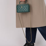 Chanel 2021 Teal Lambskin Rectangular Top Handle Mini Vanity