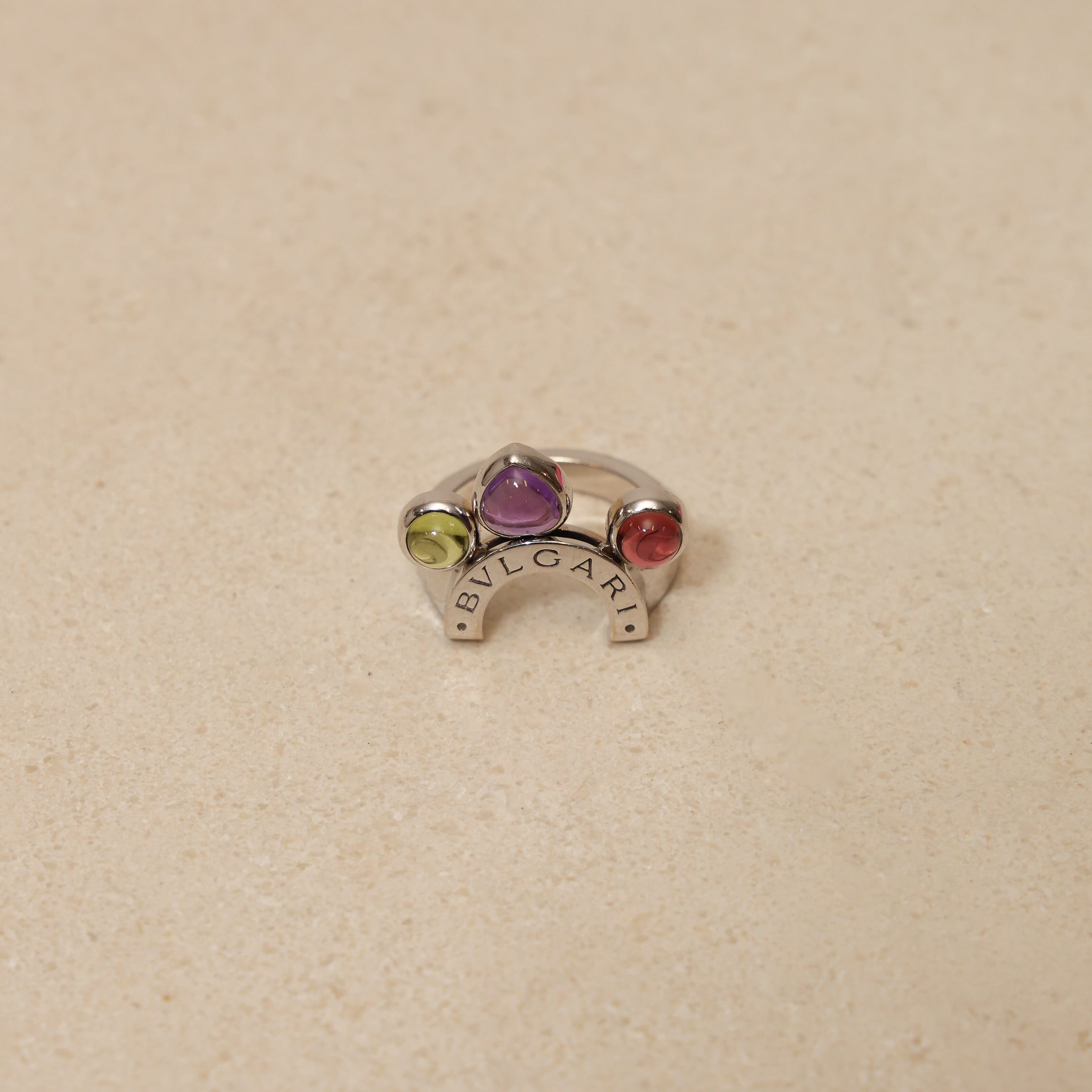 Bvlgari 18K White Gold Allegra 3 Amethyst Ring, Size US 5.75