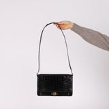 Dior 1980s Gold Crocodile Embossed Shoulder Bag