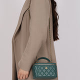 Chanel 2021 Teal Lambskin Rectangular Top Handle Mini Vanity