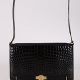 Dior 1980s Gold Crocodile Embossed Shoulder Bag