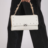 Loewe Creme Leather Studded Damien Shoulder Bag