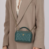 Chanel 2021 Teal Lambskin Rectangular Top Handle Mini Vanity