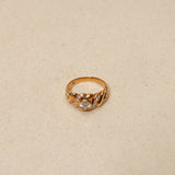 1990's 18K Yellow Gold Brilliant and Pavé Diamond Ridged Ring, Size US 6.5