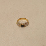 Vintage 1980's 18K Yellow Gold Sapphire and Baguette Diamond Cluster Ring, Size US 5.75