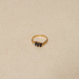 18K Yellow Gold Sapphire Trilogy Ridge Ring, Size US 6