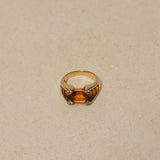 1980's 18K Yellow Gold Emerald-Cut Citrine and Diamond Art Deco Ring, Size US 6