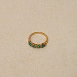1990's 18K Yellow Gold Emerald & Diamond Stack Ring, Size US 7