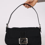 Fendi Canvas Black Baguette Bag SHW