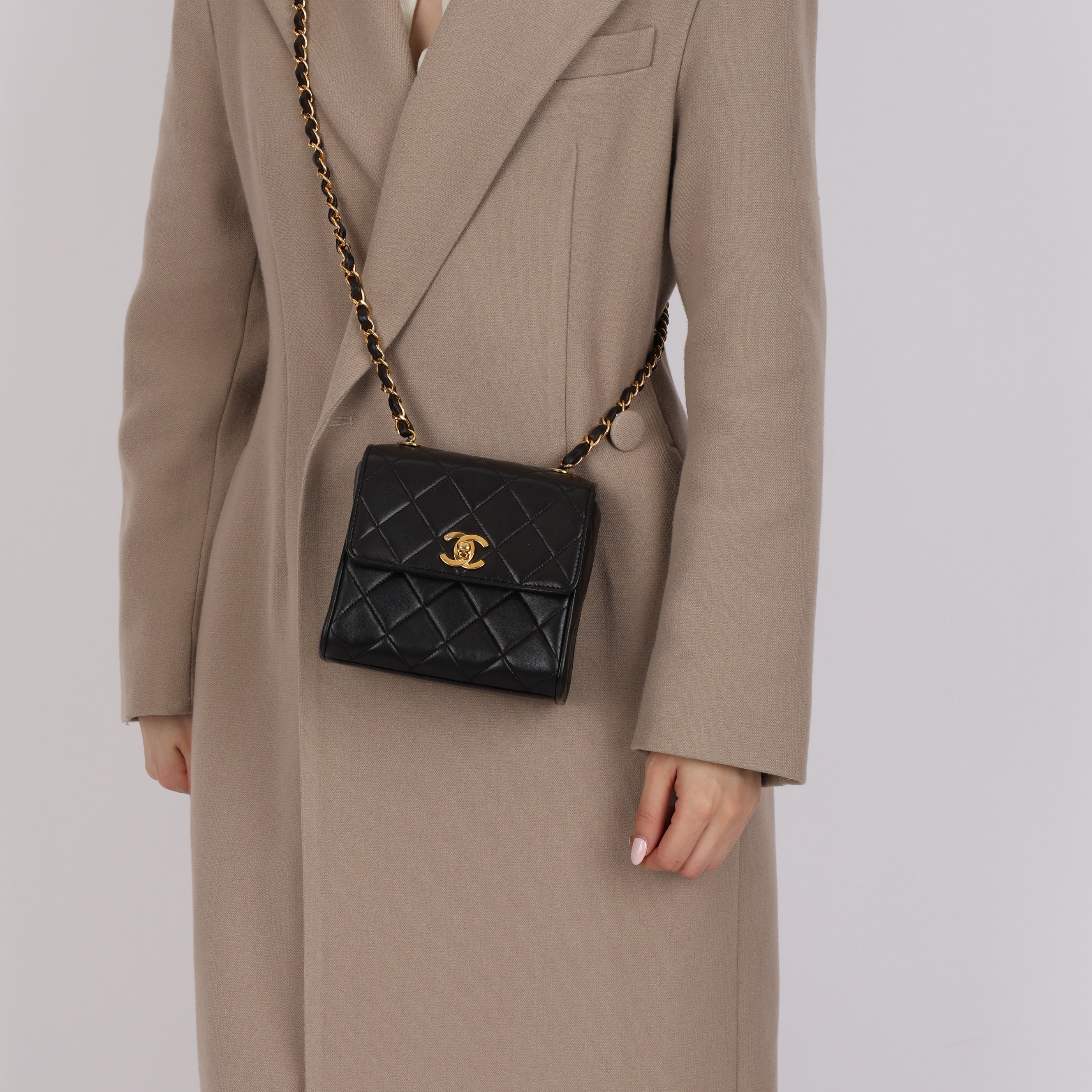Chanel 1995 Lambskin Turnlock Square Box Flap Bag 24K GP