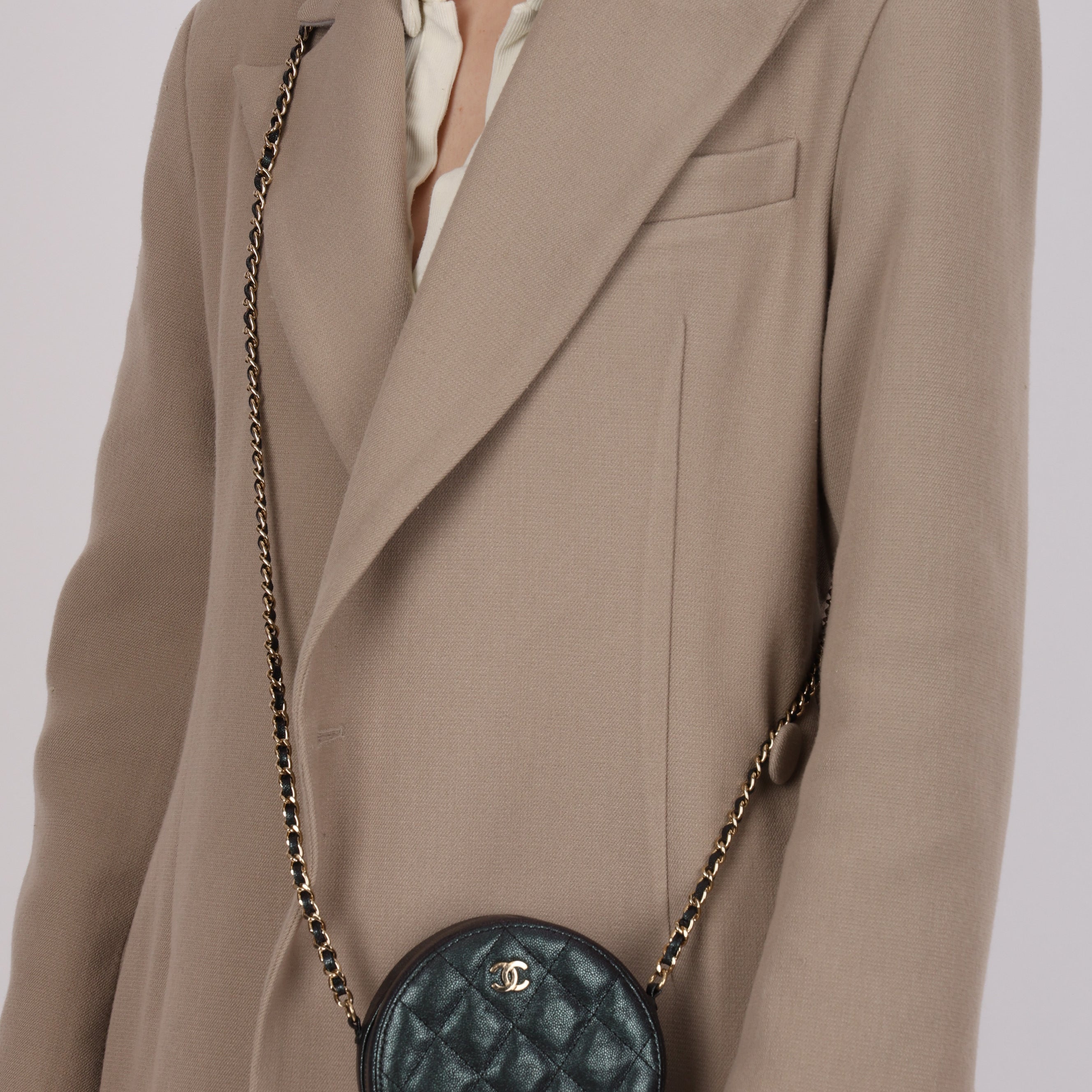 Chanel 2019 Iridescent Caviar Round Clutch on Chain