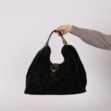 Gucci Black Brocade Suede and Leather Soft Stirrup Hobo
