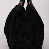 Gucci Black Brocade Suede and Leather Soft Stirrup Hobo