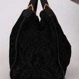 Gucci Black Brocade Suede and Leather Soft Stirrup Hobo