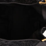 Gucci Black Brocade Suede and Leather Soft Stirrup Hobo