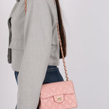 Rare Chanel 2004 Lambskin Rose Sakura Classic Flap Mini Bag 24K GP