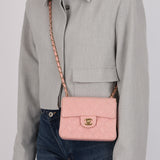 Rare Chanel 2004 Lambskin Rose Sakura Classic Flap Mini Bag 24K GP