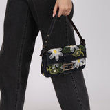 Fendi Dark Denim Floral Mesh Appliqué Baguette