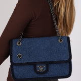Chanel 2015 Blue Wool Medium Paris-Salzburg Edelweiss Single Flap Bag