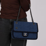 Chanel 2015 Blue Wool Medium Paris-Salzburg Edelweiss Single Flap Bag
