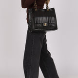 Chanel 1996 Lambskin Vertical Quilt Mademoiselle Turnlock Front Pocket Tote 24K GP