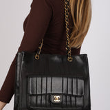 Chanel 1996 Lambskin Vertical Quilt Mademoiselle Turnlock Front Pocket Tote 24K GP