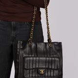Chanel 1996 Lambskin Vertical Quilt Mademoiselle Turnlock Front Pocket Tote 24K GP