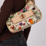 Gucci Multicolor Floral Nailhead Bamboo Top Handle Bag