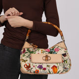 Gucci Multicolor Floral Nailhead Bamboo Top Handle Bag