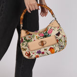 Gucci Multicolor Floral Nailhead Bamboo Top Handle Bag