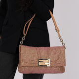 Fendi Metallic Pink Zucca Lamé Mia Flap
