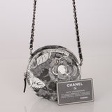 Chanel 2018 Silk Screen Camellia Lambskin Round Clutch on Chain