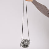 Chanel 2018 Silk Screen Camellia Lambskin Round Clutch on Chain