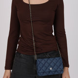 Chanel 2022 Denim Trompe L'oeil Quilted Wallet on Chain