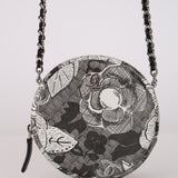 Chanel 2018 Silk Screen Camellia Lambskin Round Clutch on Chain