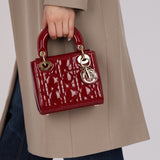 Dior 2019 Red Cannage Patent Chain Mini Lady Bag