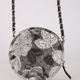Chanel 2018 Silk Screen Camellia Lambskin Round Clutch on Chain