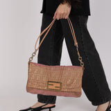 Fendi Metallic Pink Zucca Lamé Mia Flap