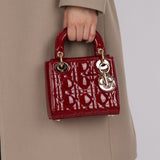 Dior 2019 Red Cannage Patent Chain Mini Lady Bag