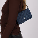 Chanel 2022 Denim Trompe L'oeil Quilted Wallet on Chain