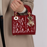 Dior 2019 Red Cannage Patent Chain Mini Lady Bag