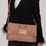 Fendi Metallic Pink Zucca Lamé Mia Flap