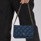 Chanel 2022 Denim Trompe L'oeil Quilted Wallet on Chain
