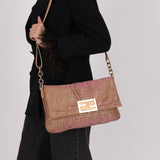 Fendi Metallic Pink Zucca Lamé Mia Flap